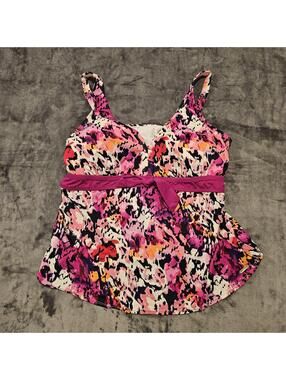 Liz Claiborne Ladies 22W Tankini Top Fushia Print